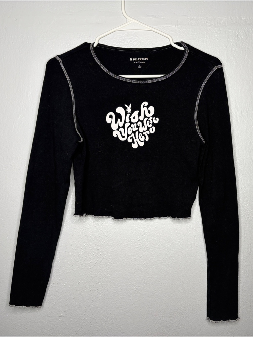 Black playboy by pacsun graphic Long Sleeve Cropped Top